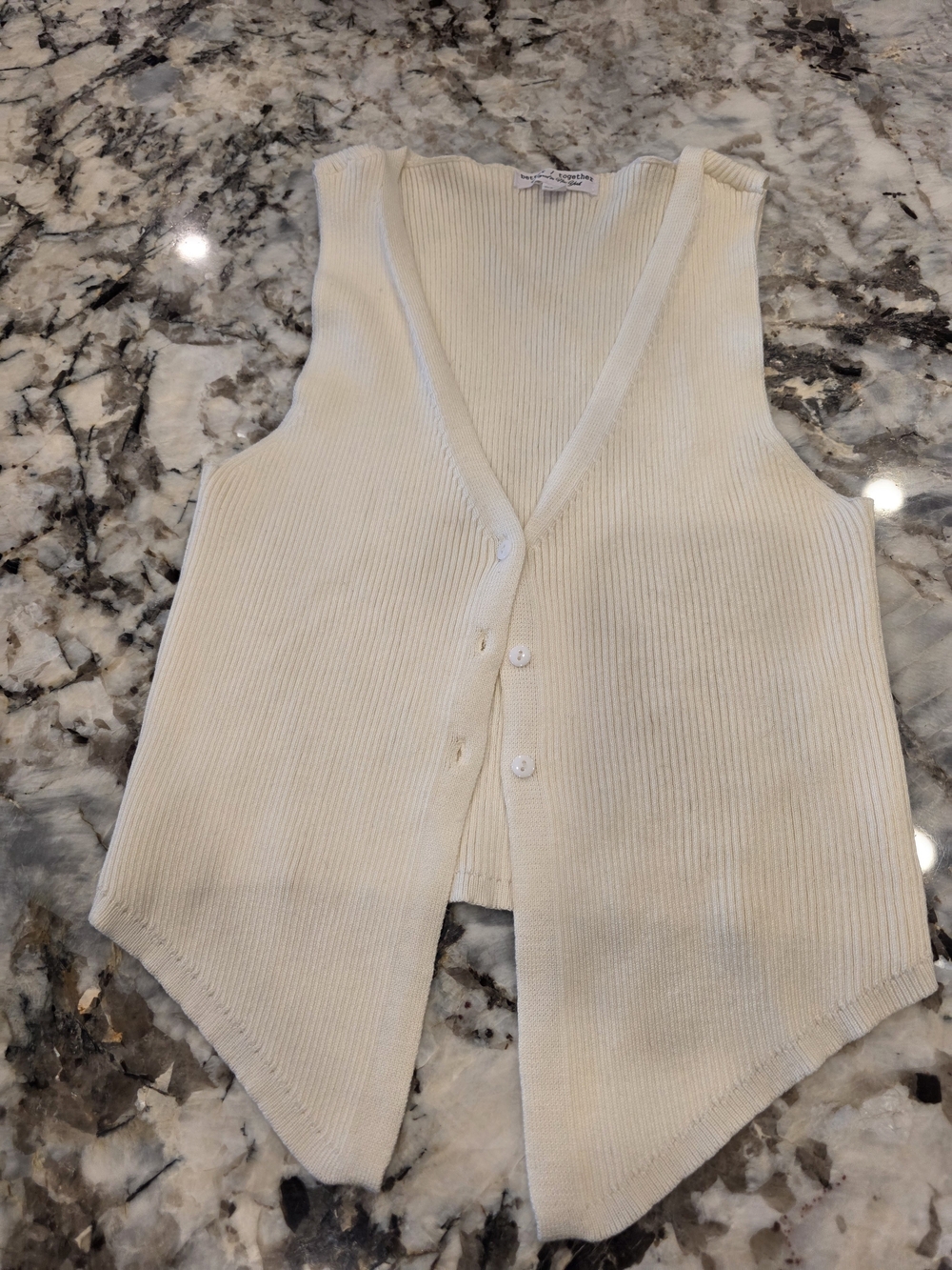 Together Cream Ribbed V-Neck Button Front Sweater Vest